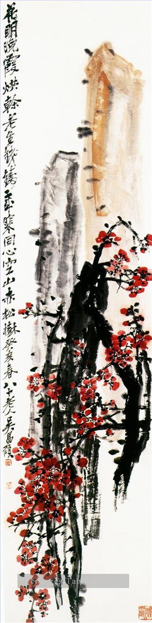 Wu cangle rouge fleur de prune 2 ancienne Chine à l’encre Peintures à l'huile
